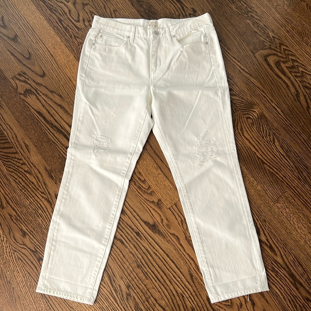 J.Crew White Straight Leg High Waist Distressed Jeans. NWT. Size 30